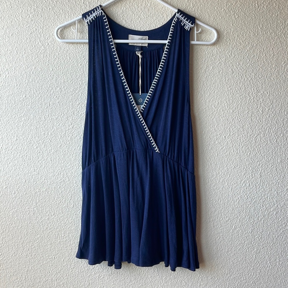 Universal Thread Contrast Stitch Faux Wrap Top, Blue, Size S
